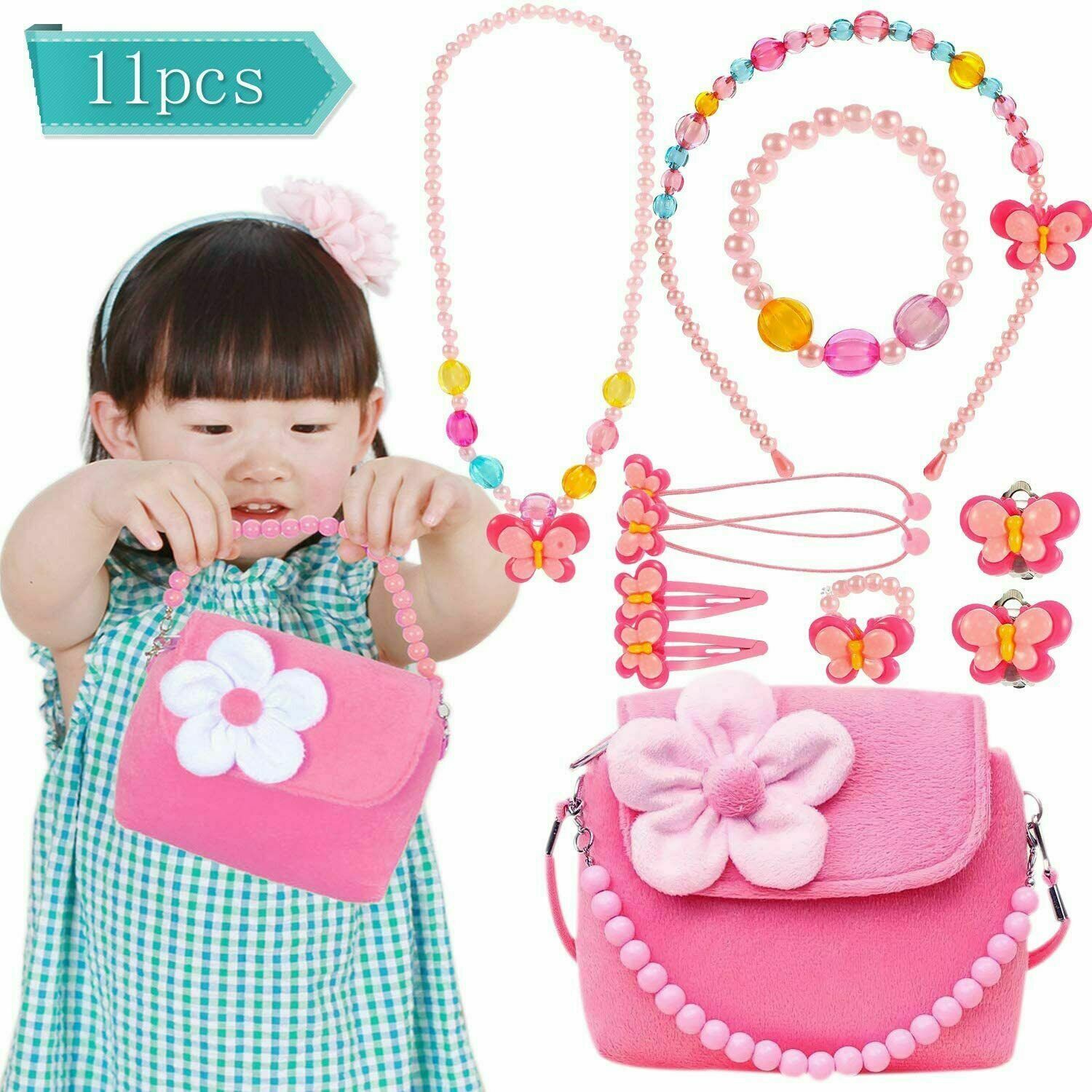 SPECOOL Kids Jewelry Little Girls Plush Handbag Necklace Bracelet Earrings  Ring Hair Clips Set, Princess Costume Jewelry Party Favors Gift for Dress